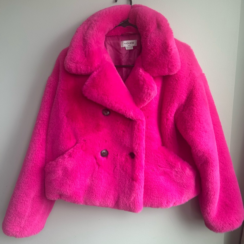 Noize Bright Pink Faux Fur Coat